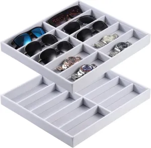 Velvet gender refuse international gradient Sunglasses Organizer, 10-Grid Storage Box For Eyewear, Watches, And Jewelry Display 2-Pack Stackable 