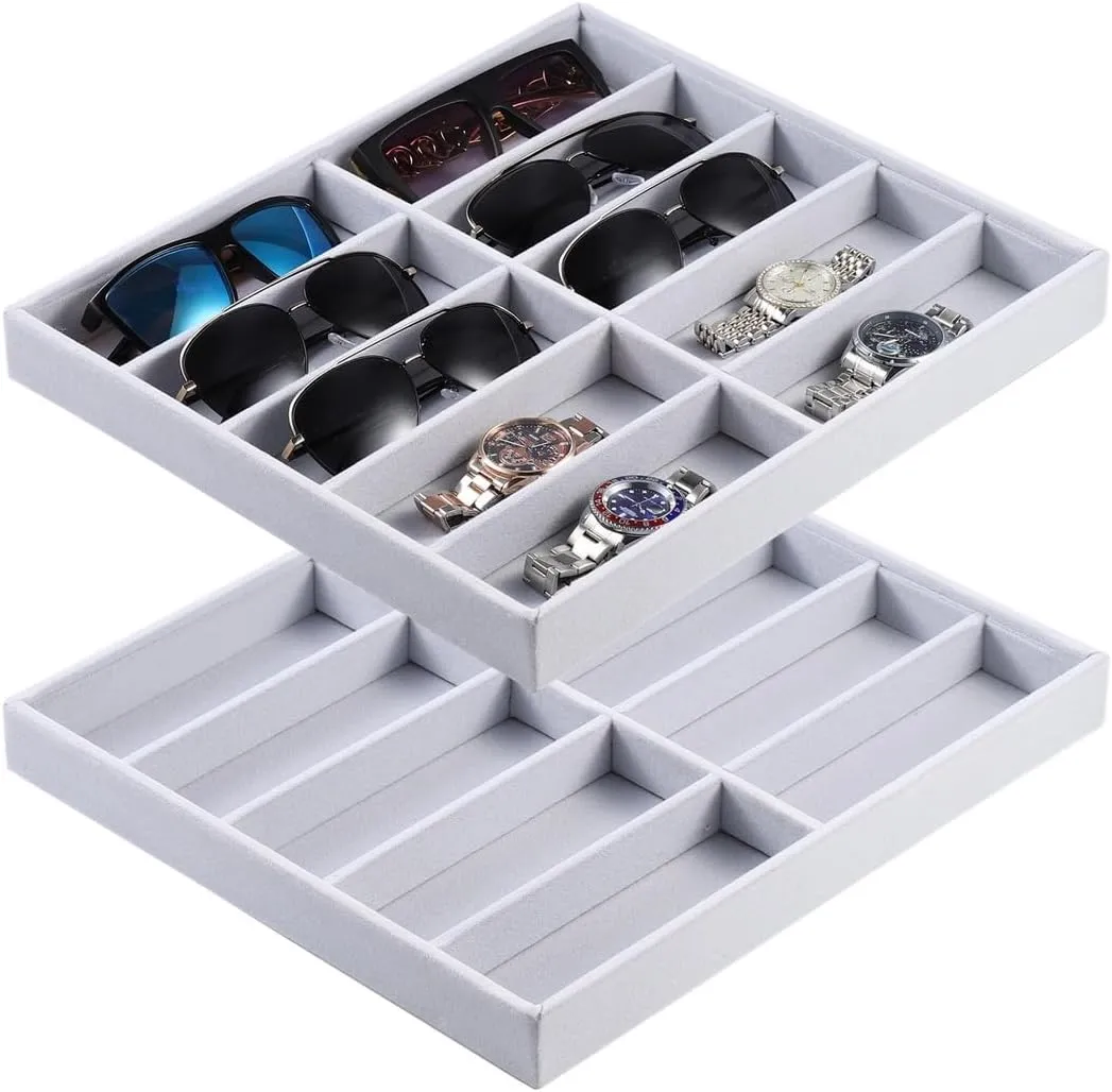 Velvet gender refuse international gradient Sunglasses Organizer, 10-Grid Storage Box For Eyewear, Watches, And Jewelry Display 2-Pack Stackable 