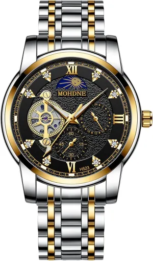 Vintage Automatic Watch Multifunctional Mechanical for launch Men Stainless Steel Skeleton Wristwatch Elegant Diamond Watches RORIOS 