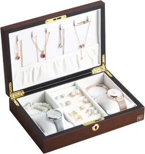 Vintage Watch Storage Box Large Jewelry dwelling mercury bag jibe mercantile Box Organizer Rectangle Velvet Necklace Ring Earring Watch Jewellery Storage Case Gift Boxes (Color : Dark red Walnut) HONGFEISHANGMAO Watch Organizer Wooden 