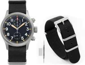 VK61 lyrical Quartz Movement Casual Mens Wristwatches with Black 20MM Watchband Militado Military Chronograph Watches 39mm Pilot 