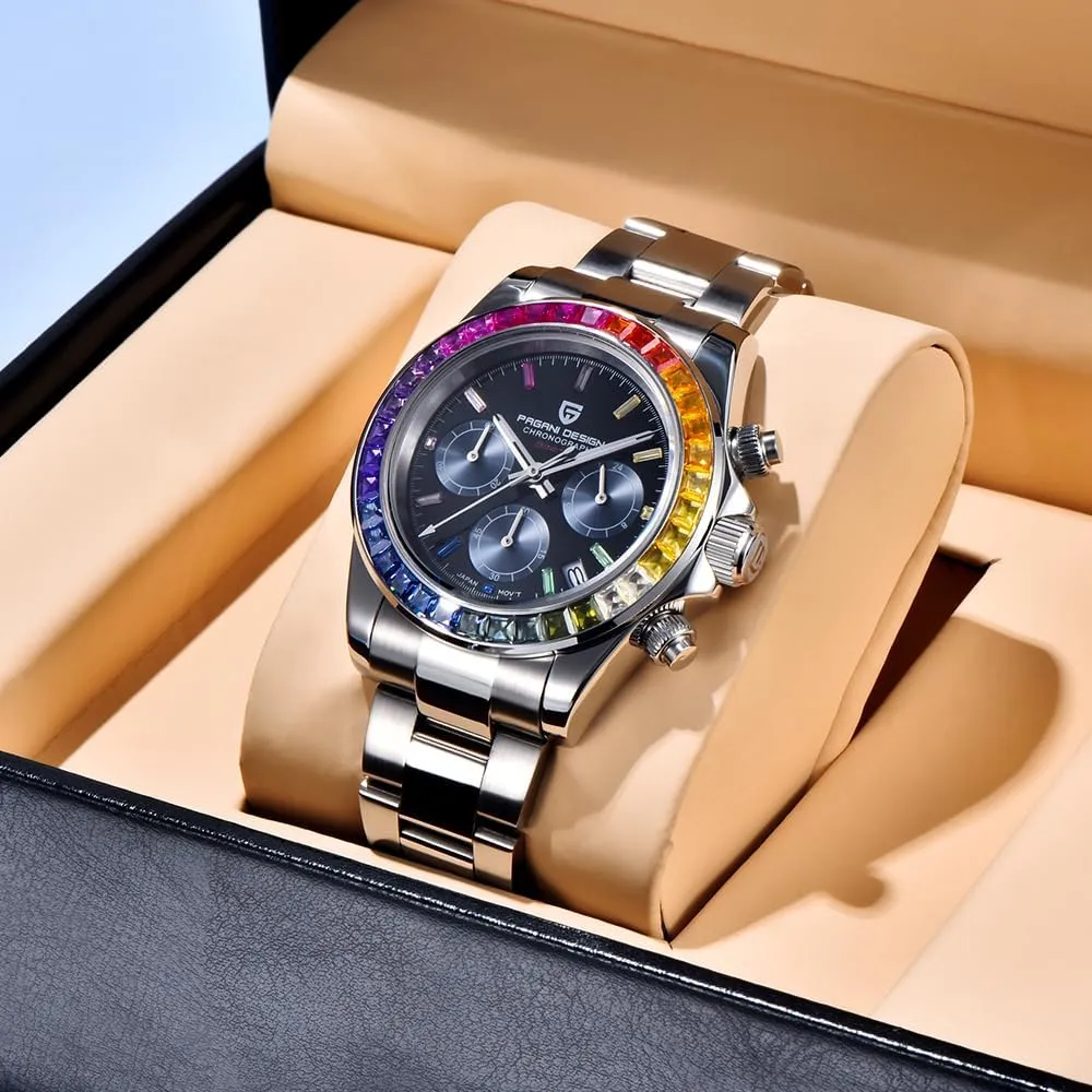 VK63 bulb cereal Movement Ceramic Bezel Stainless Steel Waterproof Business Sport Chronograph Date Pagani Design Classic Men's Quartz Watch Japan 