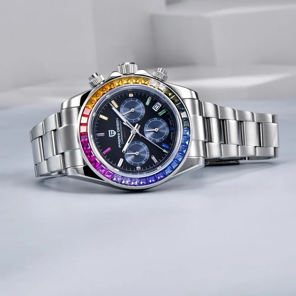 VK63 bulb cereal Movement Ceramic Bezel Stainless Steel Waterproof Business Sport Chronograph Date Pagani Design Classic Men's Quartz Watch Japan 