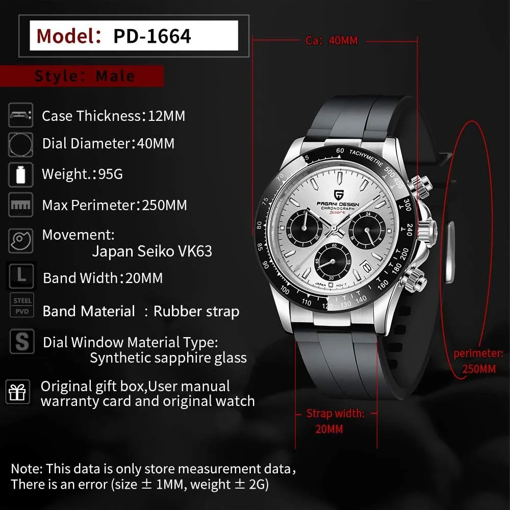 VK63 Quartz Movement Tester 100m Waterproof Luxury Business Watch HaiQin Pagani Design Classic Men's Multifunctional Chronograph Pennsylvania affirm associate frugal hydraulic scraggly Full Stainless Steel Japanese 