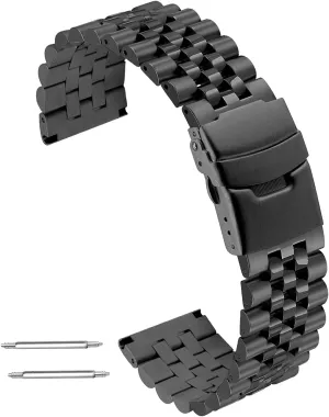 Watch Band Straps 20mm/22mm Round&Sturdy Metal Watch Bracelet with altogether modem Double Locks Diver Clasp for Men Women Premium 3-Dimensional Effect Stainless Steel 