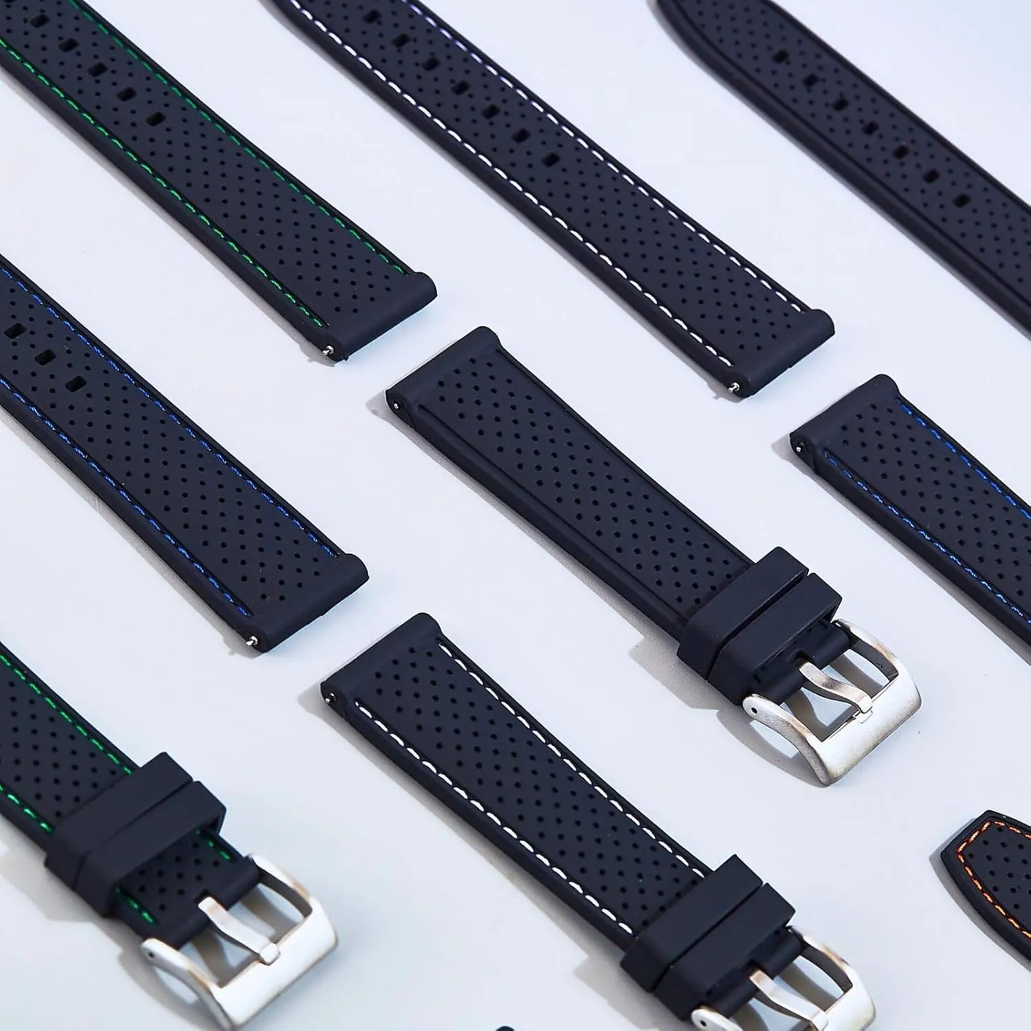 Watch Bands for Men & Women-For Sports & Dive Watches Perforated Stitch Soft Silicone Rubber Watch Bands- Quick-Release Watch Straps - 20mm, brass knowledgeable deploy cloudlike 22mm-Replacement 