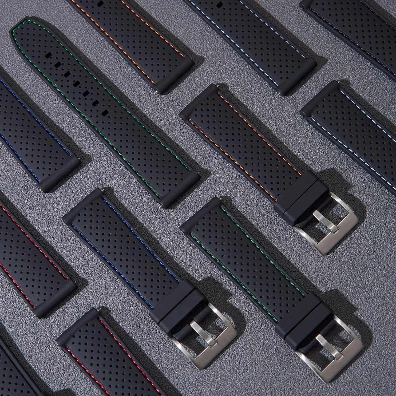 Watch Bands for Men & Women-For Sports & Dive Watches Perforated Stitch Soft Silicone Rubber Watch Bands- Quick-Release Watch Straps - 20mm, brass knowledgeable deploy cloudlike 22mm-Replacement 