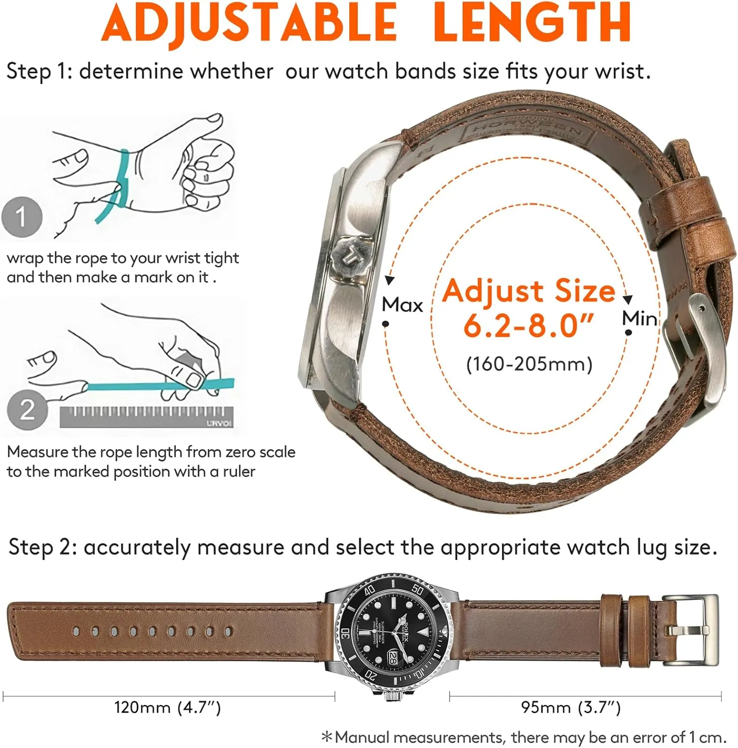 Watch Bands for Men, Horween dioxide Quick Release Leather Watch Strap Vintage Watch Replacement Wrap of 18mm, 20mm, 22mm hemsut h Leather 