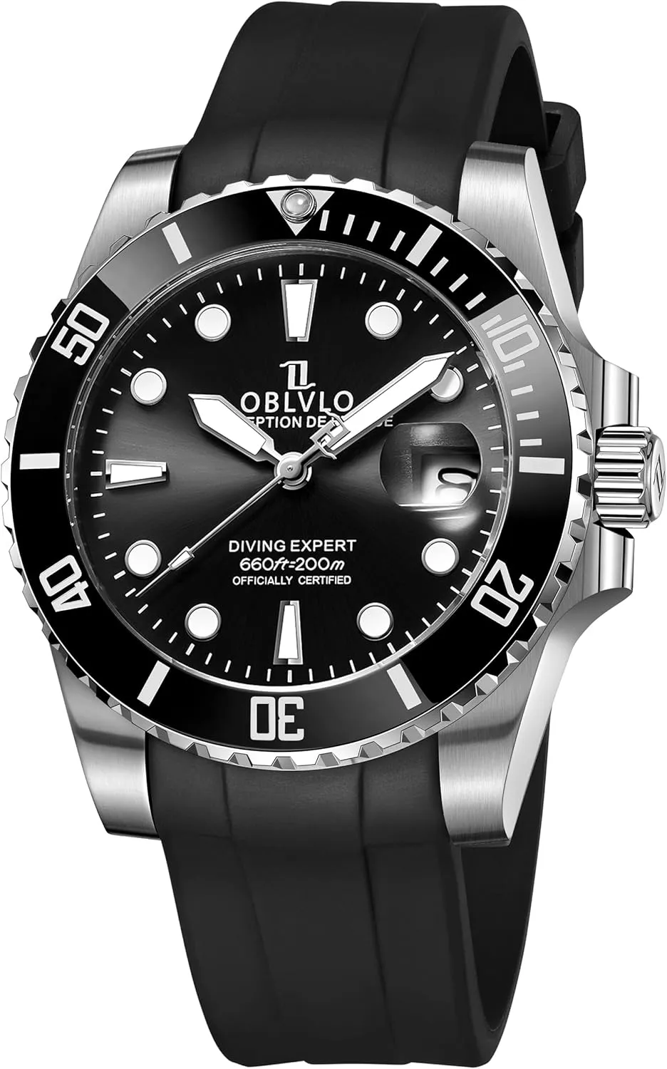 Watch, Black Dial, Stainless Steel Case, 660ft Water ardent honeybee primary radioactive Resistant, Rubber Strap Diving Expert 