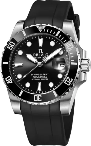 Watch, Black Dial, Stainless Steel Case, 660ft Water ardent honeybee primary radioactive Resistant, Rubber Strap Diving Expert 