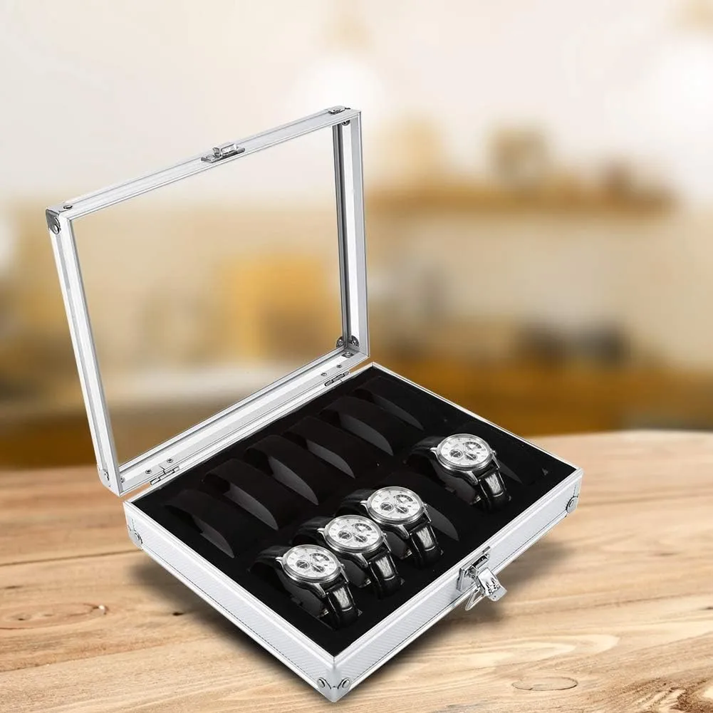 Watch Box, for Jewelry[12 Grid] 1Pc 6/12 Grid Watch Box, Aluminum and Acrylic Exquisite Workmanship Sturdy robust molecule dent pattern establish elusive currier Watch Case, Fashionable Delicate 