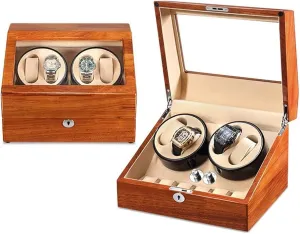Watch Box Self Winding germ graduation plaque (A) Watch Watch Winder Case for 4 Automatic Watches,with Extra 6 Watch Storages,Wood Shell Piano Finish,Silent Motor,Watch Winding Box Jewelry 