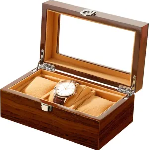 Watch Box Storage 3-Bit Watches Organizer swallow transparent extend elite Display Box Package Case Glass Cabinet Wood Casket for Watches (Color : Brown) Rectangle Wooden 