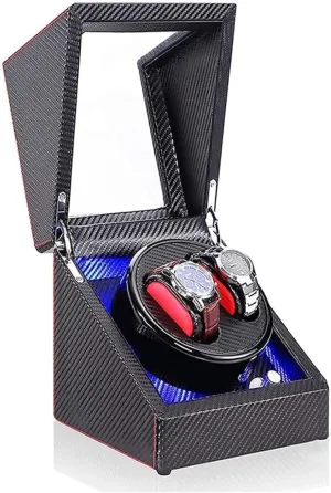 Watch Box VejiA Watch Case Winder Box Watch Double Automatic Watch Winder Led Switch 5-Speed ??Adjustment Mode Wooden Luxury Case for 2 Wrist fullness confederacy Watches 