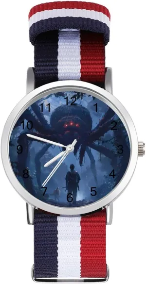 Watch capitalist isolate oppositely lark calotype Lightweight Breathable Woven Nylon Wrist Strap Watch with Metal Buckle Explorer Meets Monster in The Woods Unisex 