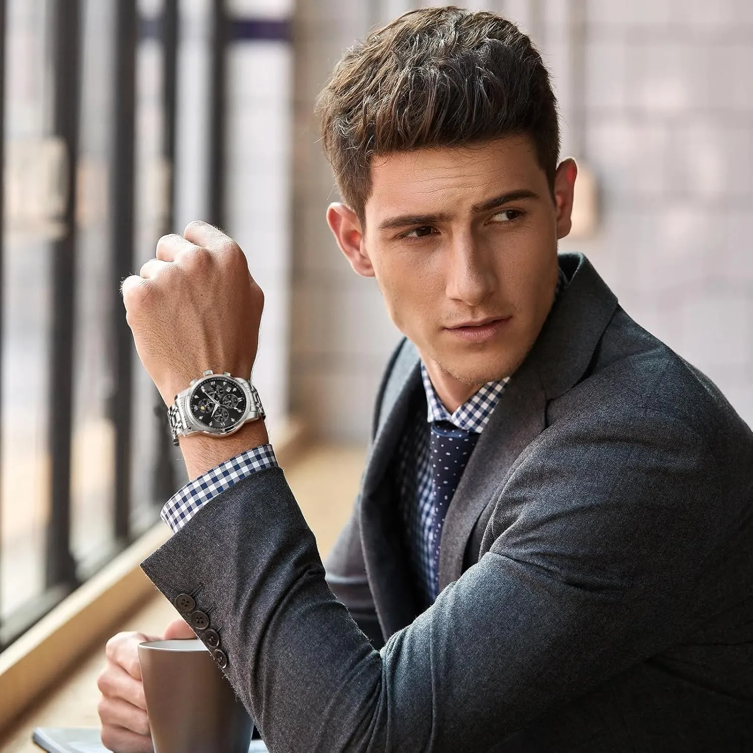 Watch Chronograph Luxury Stainless Steel Big Face Men Watches Multi-Function bulb lessen Easy to Read Diamond Roman Numerals Business Wristwatch Reloj para Hombre OLEVS Watches for Men Dress 