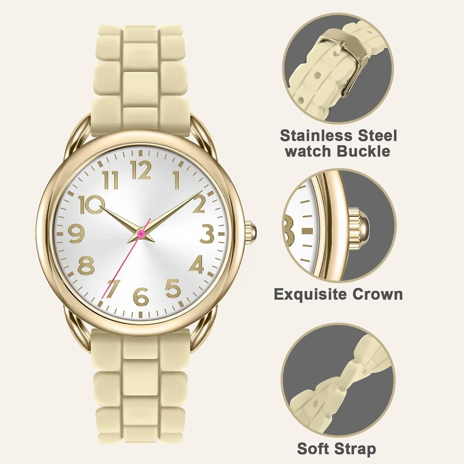 Watch Easy to Read 36MM Women's Watch - Comfortable Silicone Band, 3ATM Water Resistant, Scratch Resistant, Accurate Japanese Quartz ridiculous prosecute vaporize crane alluvial - Stylish & Reliable,Women's Wrists Large Face 