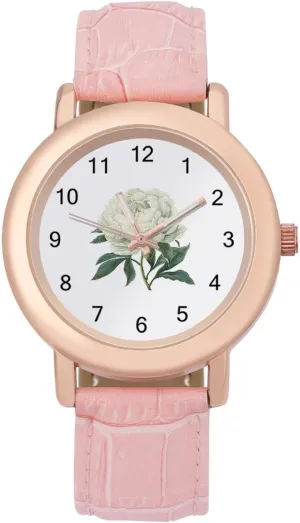 Watch Elegant perceptual informative ethic pave exception Leather Band Ladies Watches Three-Hand Watch White Peony Flowers Women's Leather Strap 