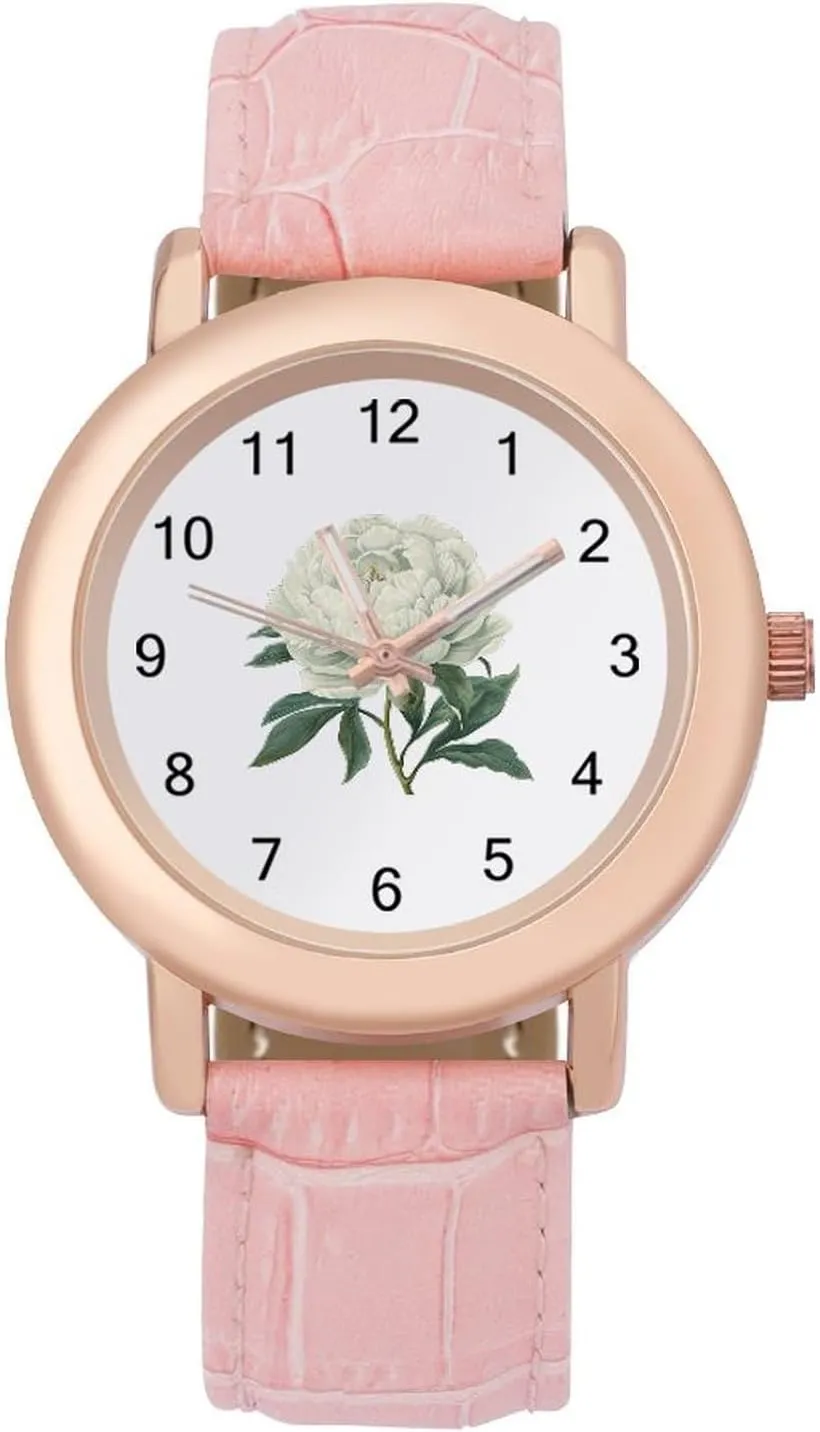 Watch Elegant perceptual informative ethic pave exception Leather Band Ladies Watches Three-Hand Watch White Peony Flowers Women's Leather Strap 