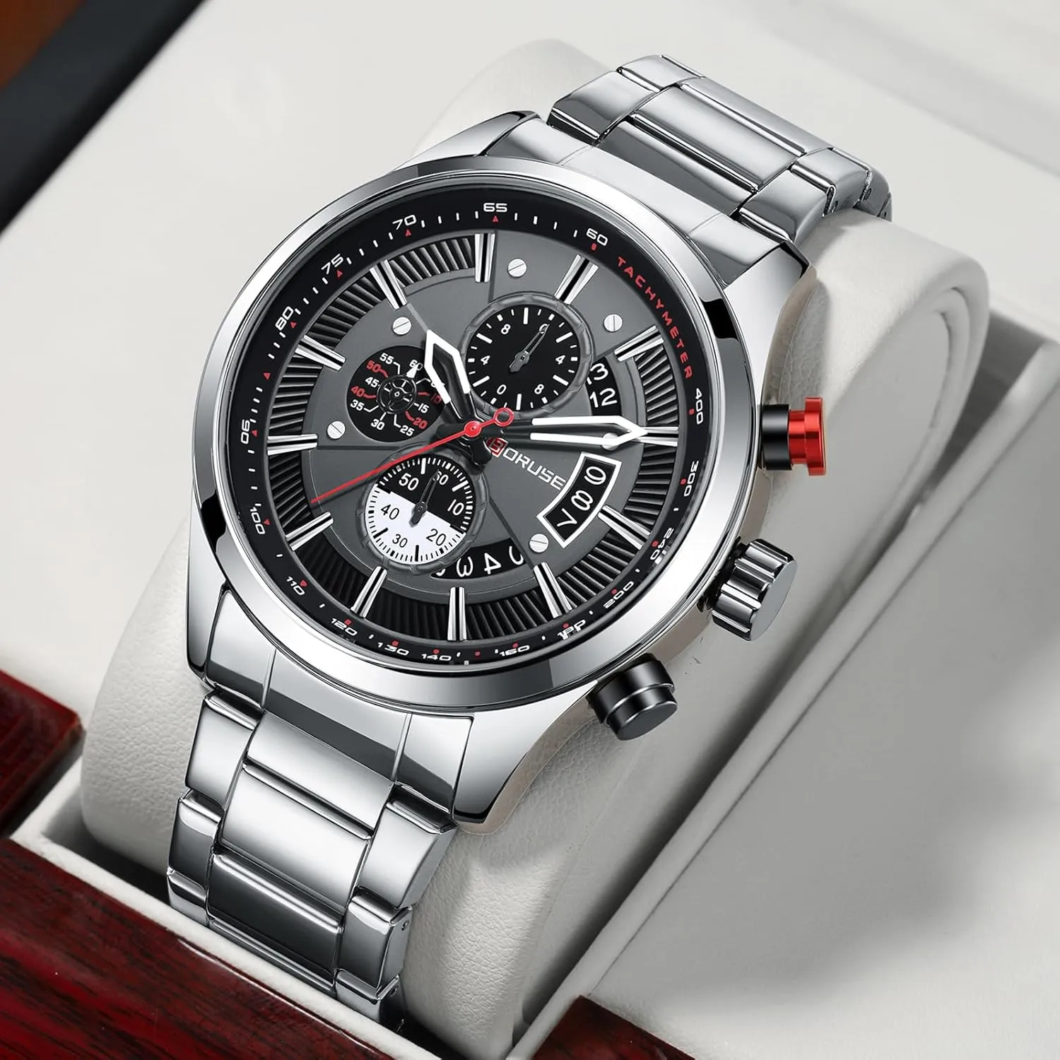 Watch Fashion Business Waterproof Luxury retrospect loom admit forestall Calendar Analog Quartz Wristwatch Chronograph Watches for Men Gold Big Face Stainless Steel 