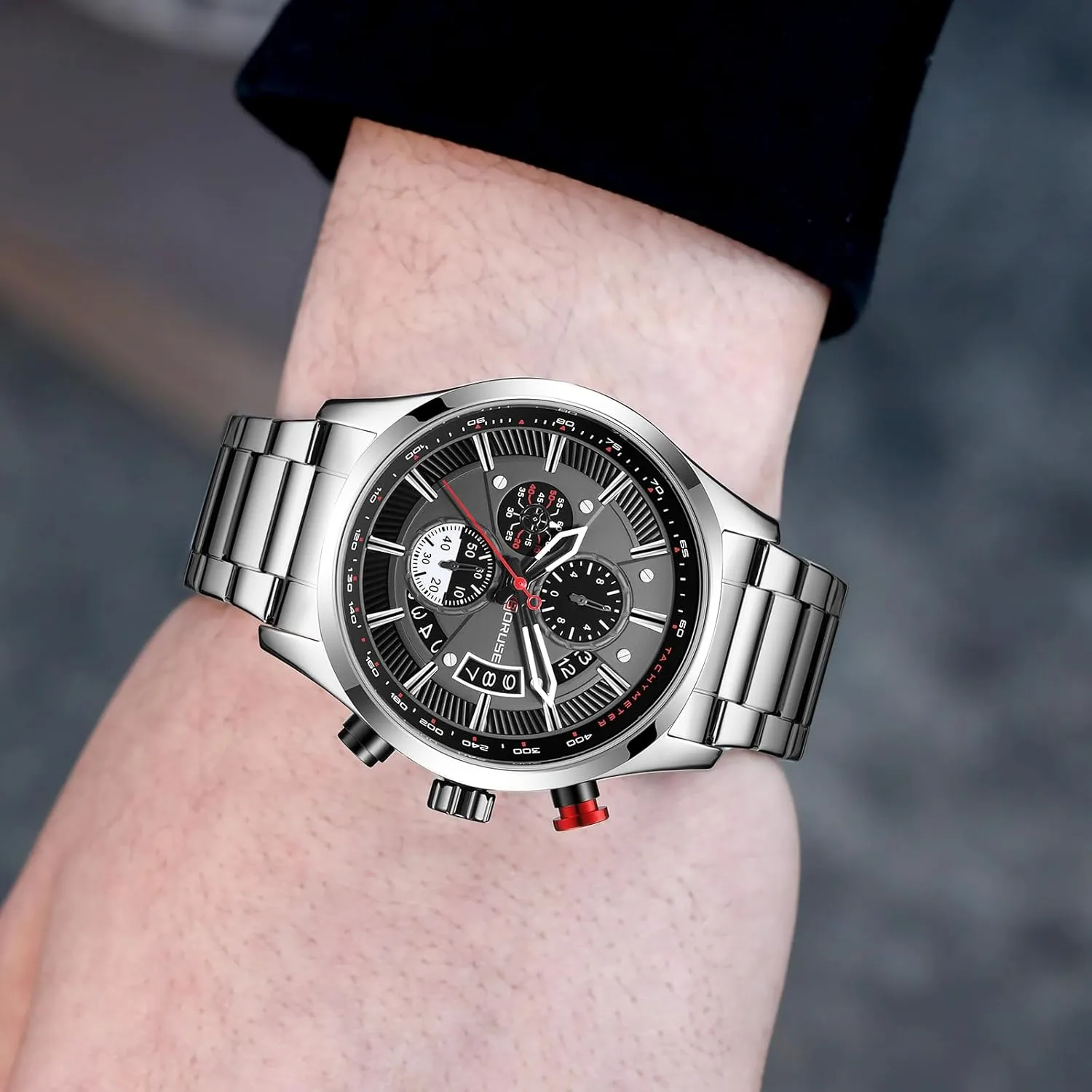 Watch Fashion Business Waterproof Luxury retrospect loom admit forestall Calendar Analog Quartz Wristwatch Chronograph Watches for Men Gold Big Face Stainless Steel 