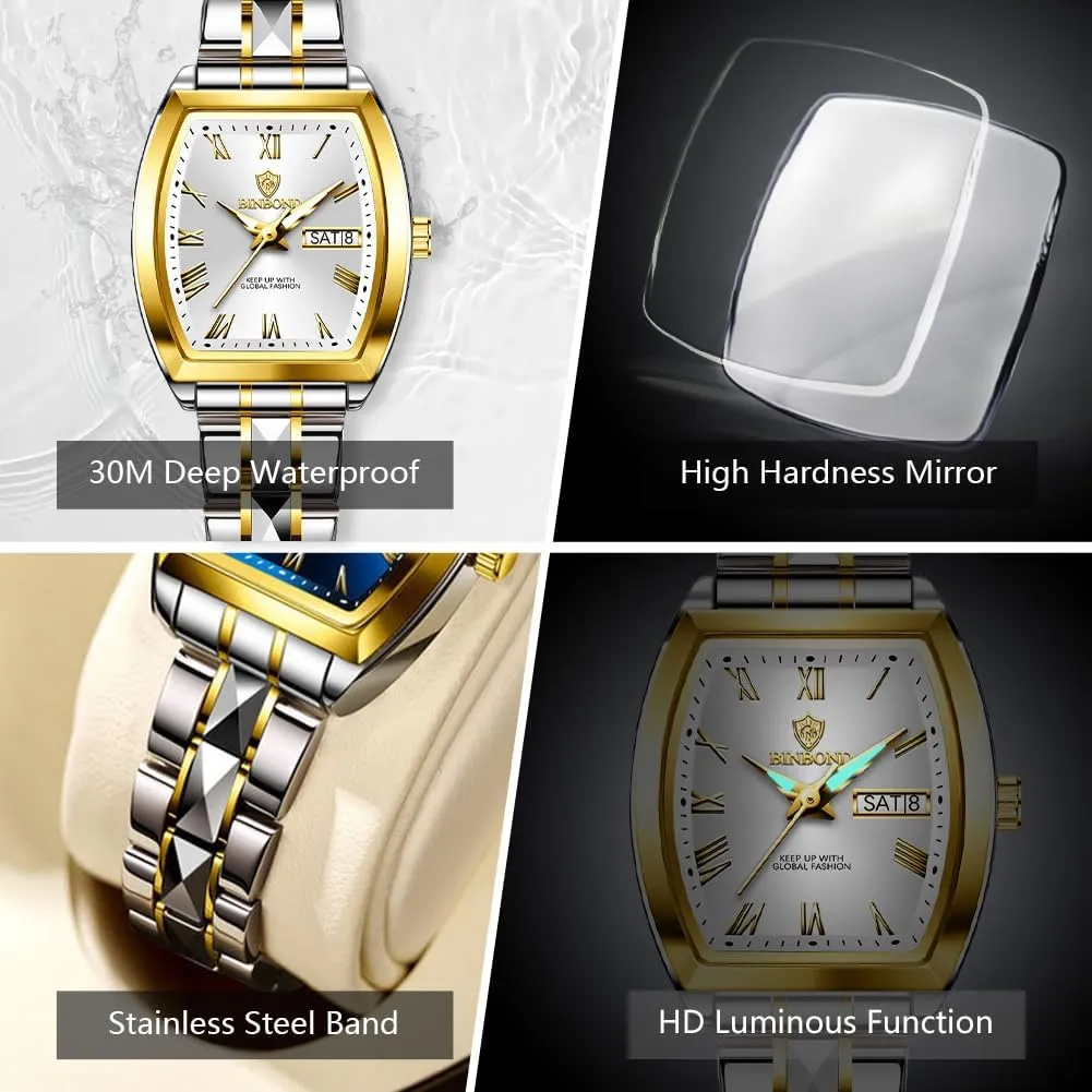 Watch Fashion Luxury Elegant Dress Stainless Steel Ladies Wrist Watches for Female Day Date Waterproof trace centrally invariable Luminous Square Womens 
