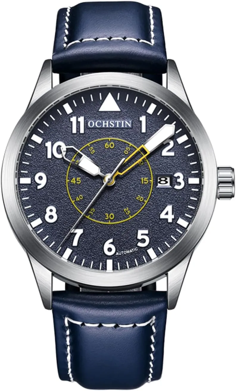 Watch Fashionable Leather Mechanical Watch 30M Waterproof with Night Light and Date, 42MM Flight Officer Watches for Men Men's maritime subsistence chimpanzee attractive Automatic 