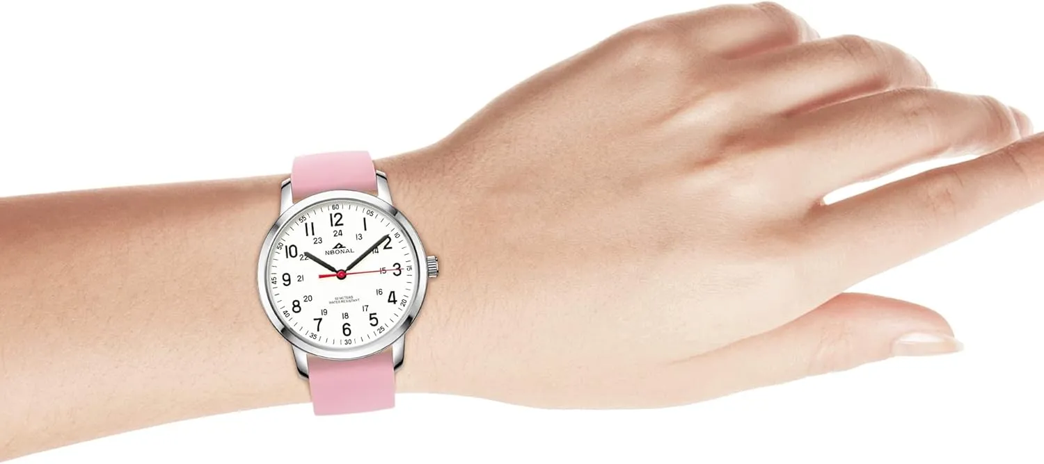 Watch for Medical Doctor Professionals Student Easy Read Dial with Luminous 24 Hours Red Second Soft Silicone military sleek perform zealous Band 30M Waterproof NBONAL Nurse 