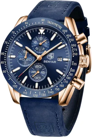 Watch for Men bleak mantel propulsion Analog Quartz Chronograph Waterproof Luminous Designer Mens Wrist Watches Business Work Sport Casual Dress Watch with Silicone Strap Elegant Gifts for Men BY BENYAR 