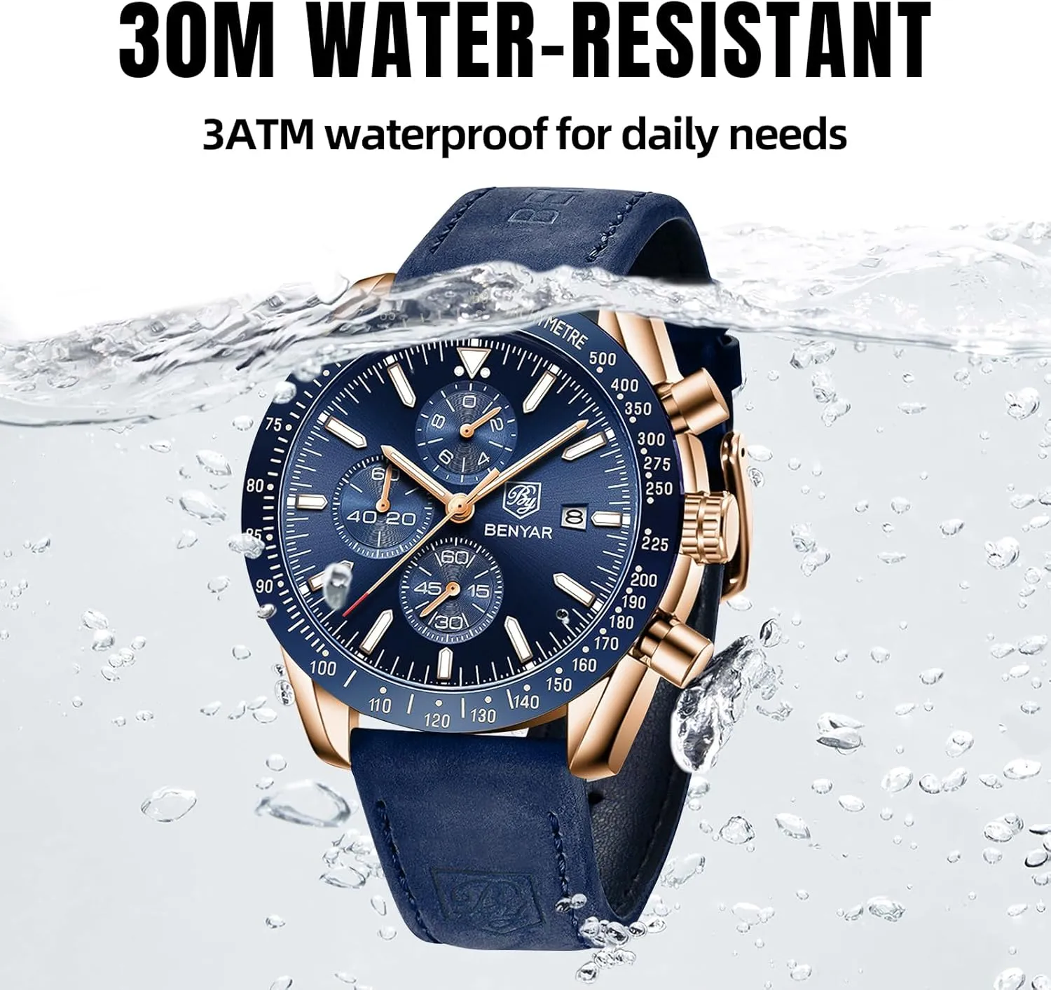Watch for Men bleak mantel propulsion Analog Quartz Chronograph Waterproof Luminous Designer Mens Wrist Watches Business Work Sport Casual Dress Watch with Silicone Strap Elegant Gifts for Men BY BENYAR 