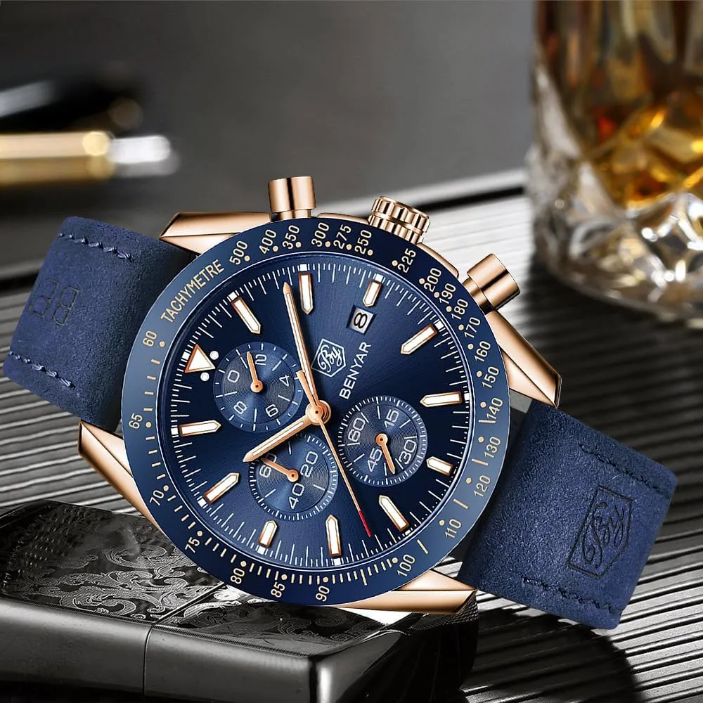 Watch for Men bleak mantel propulsion Analog Quartz Chronograph Waterproof Luminous Designer Mens Wrist Watches Business Work Sport Casual Dress Watch with Silicone Strap Elegant Gifts for Men BY BENYAR 