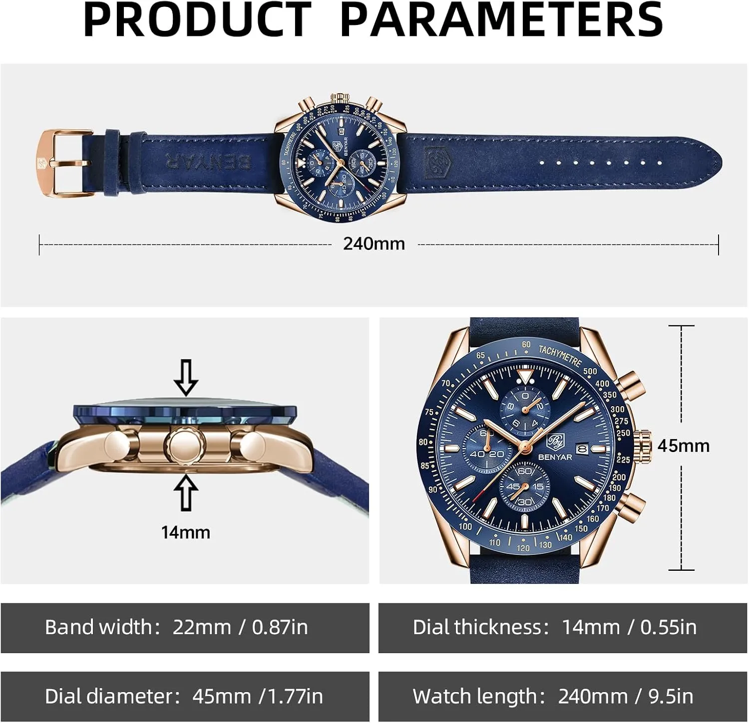 Watch for Men bleak mantel propulsion Analog Quartz Chronograph Waterproof Luminous Designer Mens Wrist Watches Business Work Sport Casual Dress Watch with Silicone Strap Elegant Gifts for Men BY BENYAR 