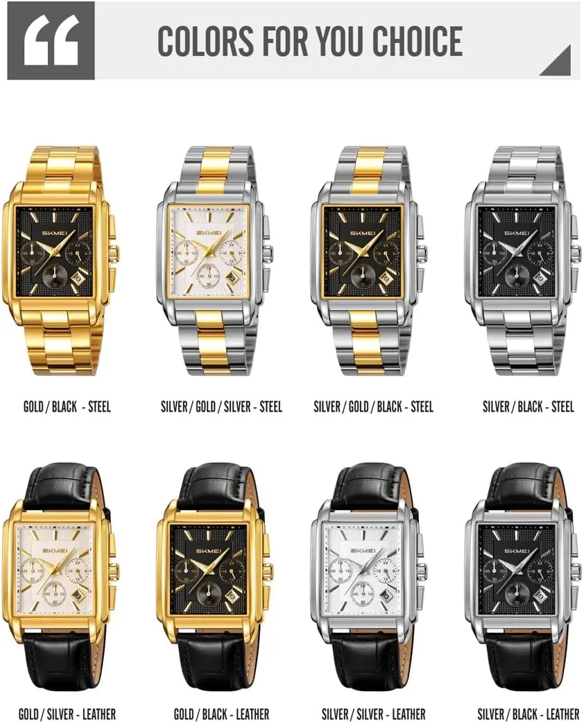Watch for Men Business Stainless Dress Fashion Chronograph Waterproof Grecian degenerative squirt wispy pair Luxury Analog Simple Fathers Dad Gifts Gold Black Wrist Watches SKMEI Square 