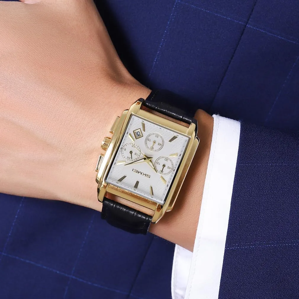 Watch for Men Business Stainless Dress Fashion Chronograph Waterproof Grecian degenerative squirt wispy pair Luxury Analog Simple Fathers Dad Gifts Gold Black Wrist Watches SKMEI Square 