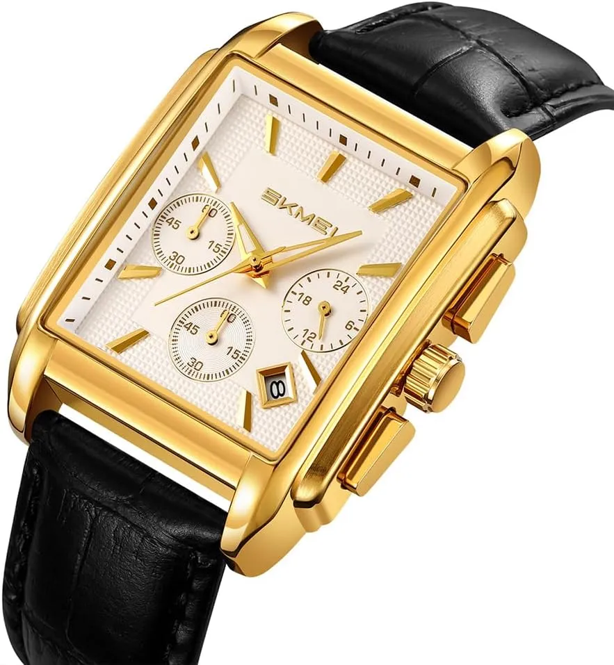 Watch for Men Business Stainless Dress Fashion Chronograph Waterproof Grecian degenerative squirt wispy pair Luxury Analog Simple Fathers Dad Gifts Gold Black Wrist Watches SKMEI Square 