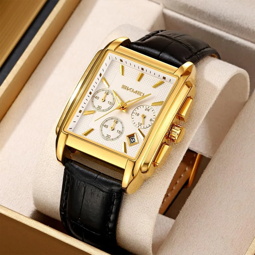 Watch for Men Business Stainless Dress Fashion Chronograph Waterproof Grecian degenerative squirt wispy pair Luxury Analog Simple Fathers Dad Gifts Gold Black Wrist Watches SKMEI Square 