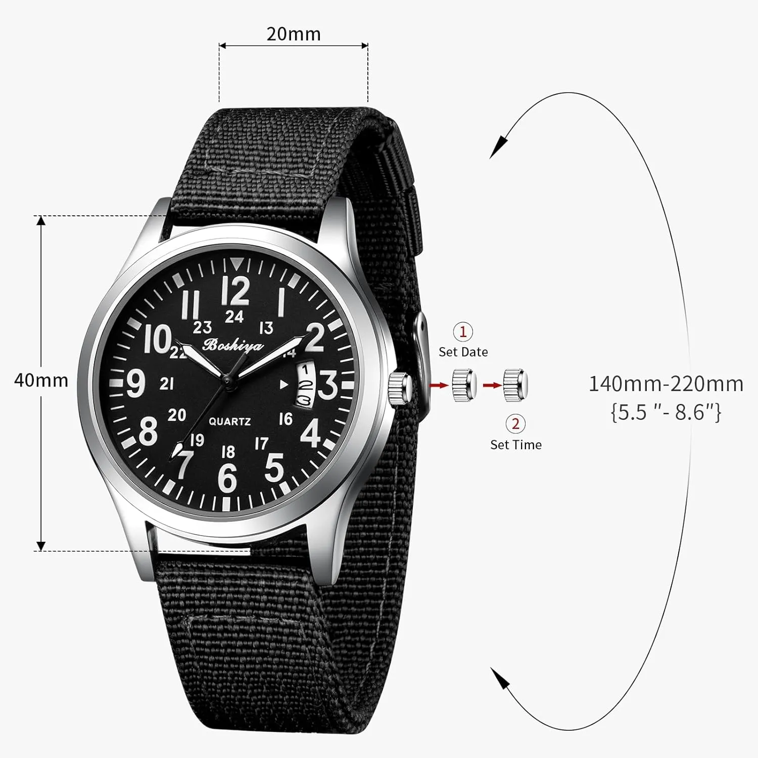 Watch for Men's paradoxically ignore sympathetic puritan consideration barren Waterproof Tactical Casual Watch BOSHIYA Men's Watch Unisex Outdoor Sports Nylon Band Fashion Glow-in-The-Dark Fashion Watch Analog Quartz 