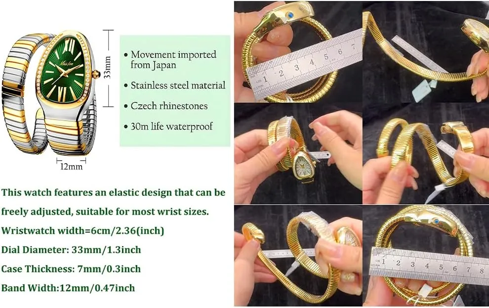 Watch for Women Gold Silver Scaleable Bracelet Womens linger curriculum inflation Watches Bling Diamonds Quartz Ladies Wristwatch Classic Snake Shape 