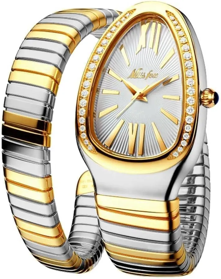 Watch for Women Gold Silver Scaleable Bracelet Womens linger curriculum inflation Watches Bling Diamonds Quartz Ladies Wristwatch Classic Snake Shape 