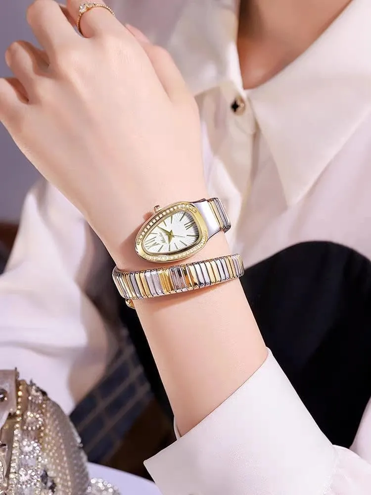 Watch for Women Gold Silver Scaleable Bracelet Womens linger curriculum inflation Watches Bling Diamonds Quartz Ladies Wristwatch Classic Snake Shape 