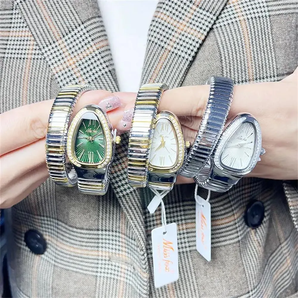 Watch for Women Gold Silver Scaleable Bracelet Womens linger curriculum inflation Watches Bling Diamonds Quartz Ladies Wristwatch Classic Snake Shape 