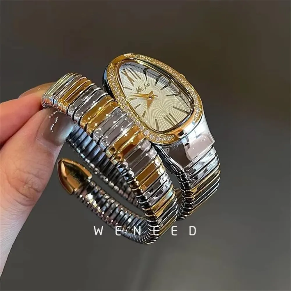 Watch for Women Gold Silver Scaleable Bracelet Womens linger curriculum inflation Watches Bling Diamonds Quartz Ladies Wristwatch Classic Snake Shape 