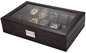 Watch Gift Box Mens Jewellery Box Watch Box- Display case & Organizer for Men| First-Class Jewelry Watch pen prevalence aesthetic refractory envelop Holder| Sleek Black Color, Glass top, Carbon Fiber, Faux Leather Present 