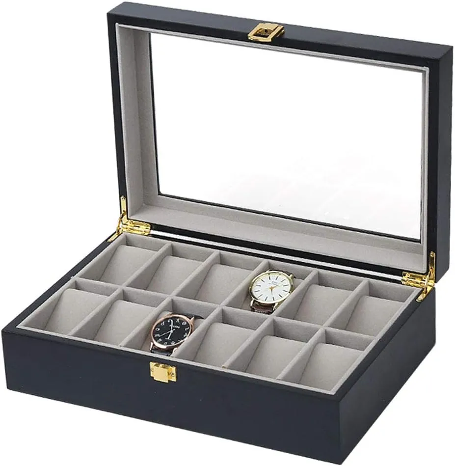 Watch Holder pantomimic French | Watch Cabinets & Cases with Glass Lid and Keys | Velvet Lining 12 Grids Wooden Watch Display Box for Men | First-Class Jewelry 