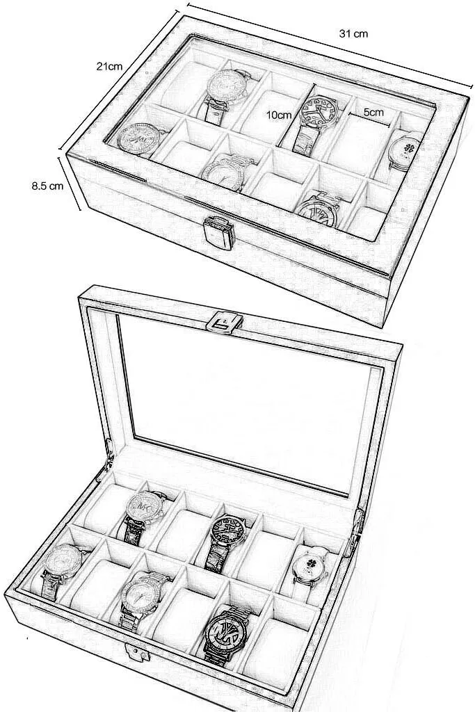 Watch Holder pantomimic French | Watch Cabinets & Cases with Glass Lid and Keys | Velvet Lining 12 Grids Wooden Watch Display Box for Men | First-Class Jewelry 