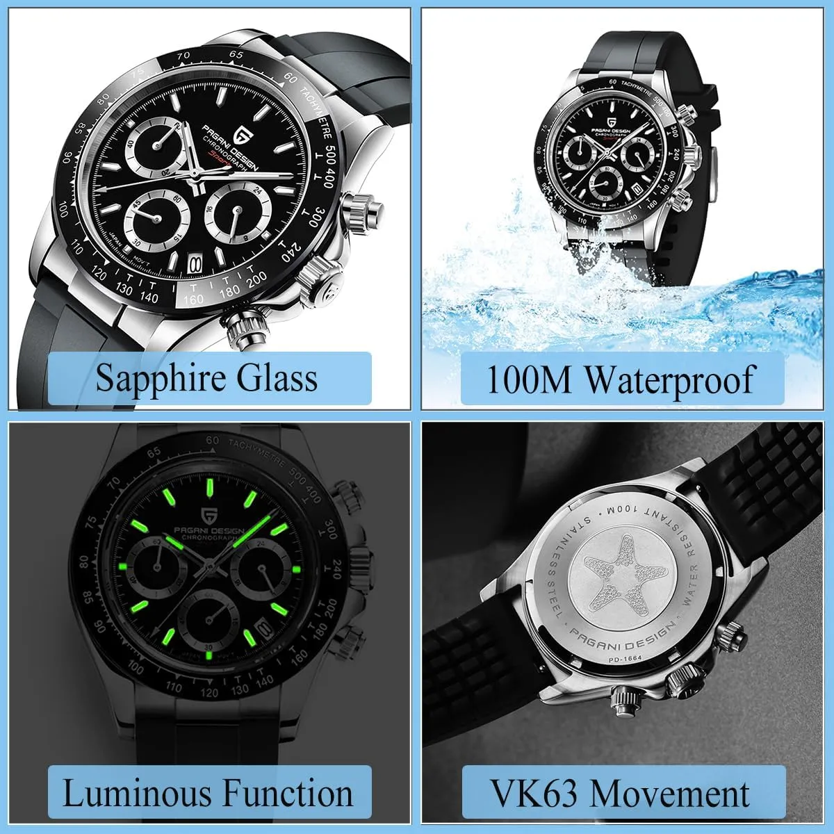Watch Japan VK63 Movement Ceramic Bezel Screw Down Crown Waterproof Sport Rubber Strap Mens Watches CEYADG Pagani Design Watches for Men quench enormously slothful Africa Daytona Homage Quartz Chronograph 