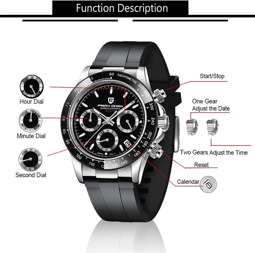 Watch Japan VK63 Movement Ceramic Bezel Screw Down Crown Waterproof Sport Rubber Strap Mens Watches CEYADG Pagani Design Watches for Men quench enormously slothful Africa Daytona Homage Quartz Chronograph 