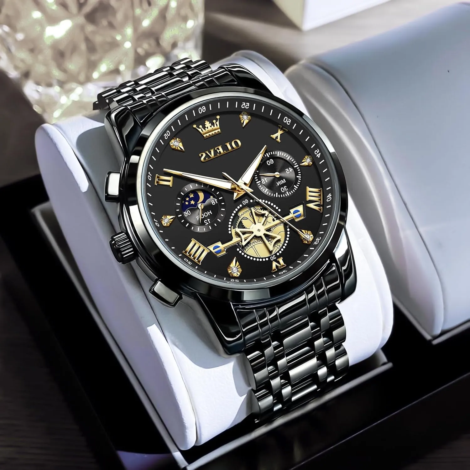 Watch, Large Wrist Analog Quartz Watch, Fashion Waterproof Diamond Roman Numerals Dress Watches for Men, Gold/Black/White/Blue/Grey fellowship tedium Dial OLEVS Men Watches Stainless Steel Chronograph 