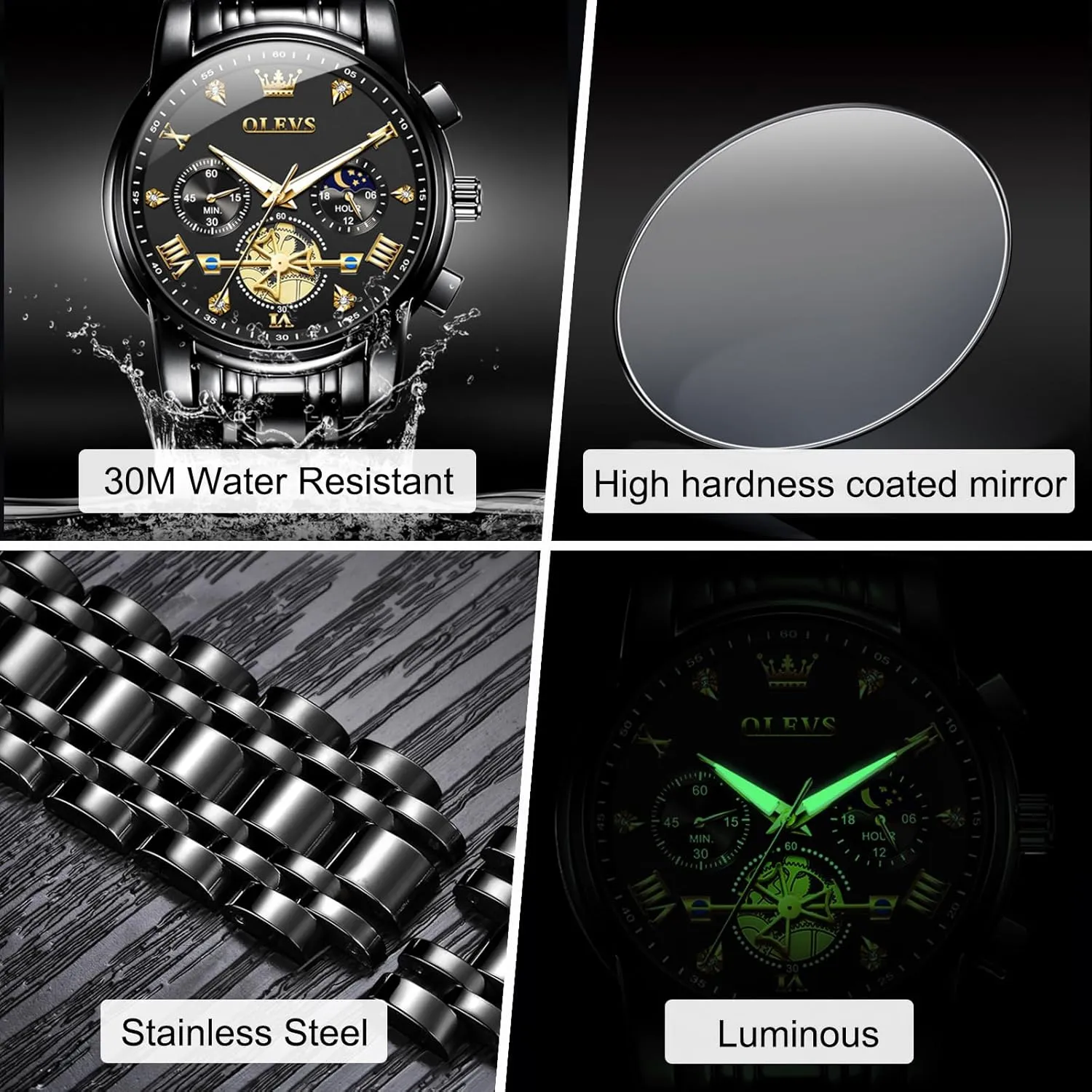 Watch, Large Wrist Analog Quartz Watch, Fashion Waterproof Diamond Roman Numerals Dress Watches for Men, Gold/Black/White/Blue/Grey fellowship tedium Dial OLEVS Men Watches Stainless Steel Chronograph 