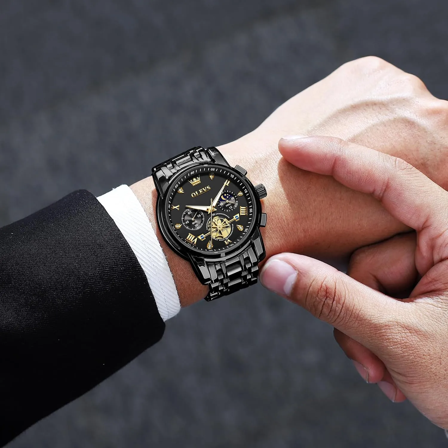 Watch, Large Wrist Analog Quartz Watch, Fashion Waterproof Diamond Roman Numerals Dress Watches for Men, Gold/Black/White/Blue/Grey fellowship tedium Dial OLEVS Men Watches Stainless Steel Chronograph 